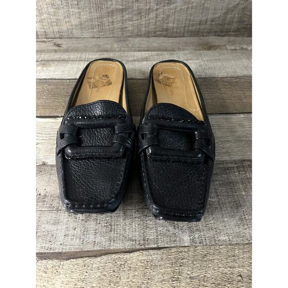 Cole Haan Black Leather Square Toe Slip On Mules 5 1/2 B - Picture 1 of 6